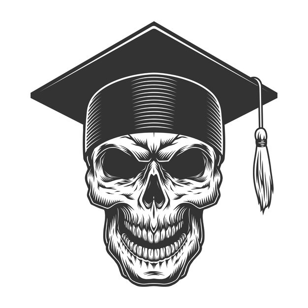 Calavera en el sombrero de graduado
