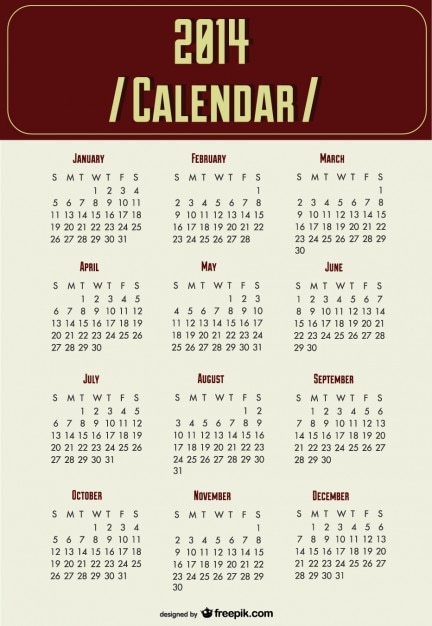 Calendario 2014 de planificación del año nuevo