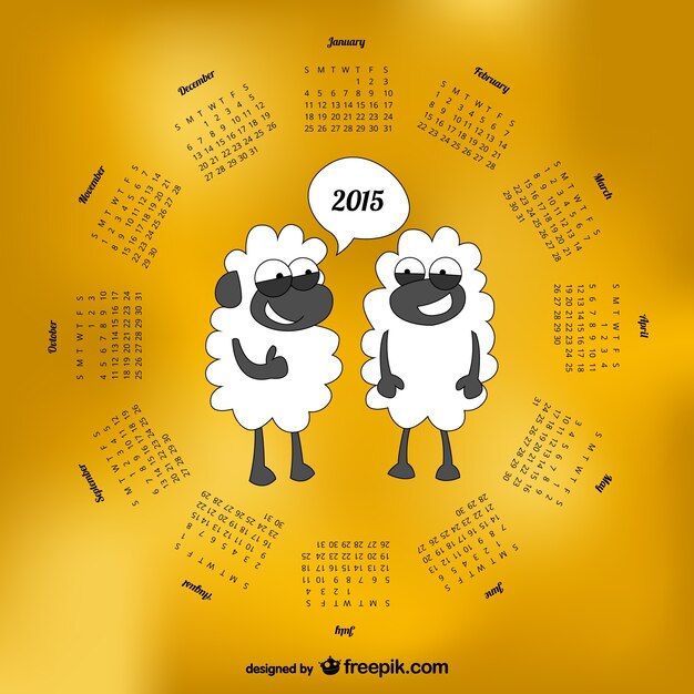 Calendario 2015 con dibujo de ovejas