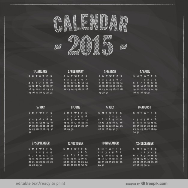 Vector gratuito calendario de 2015 con textura de pizarra