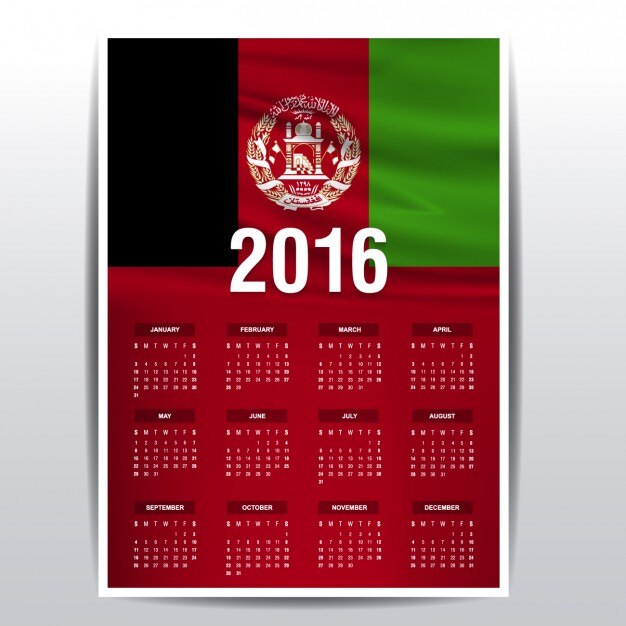 Vector gratuito calendario de 2016 de afganistán
