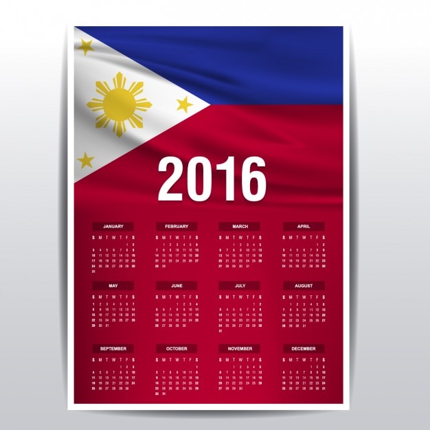 Calendario de 2016 de la bandera de las filipinas