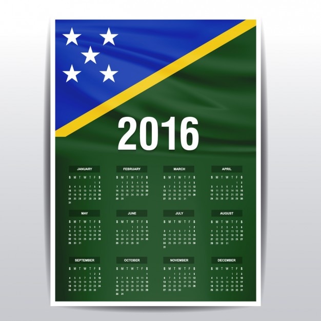 Vector gratuito calendario de 2016 de la bandera de las islas salomón