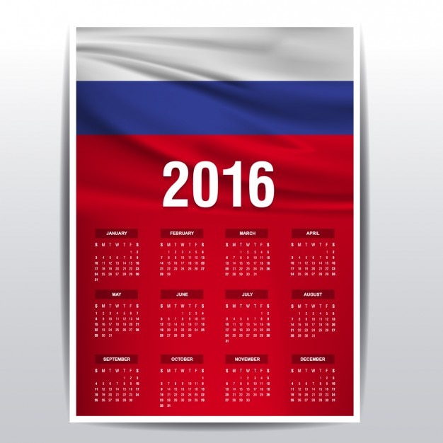 Vector gratuito calendario de 2016 de la bandera de rusia