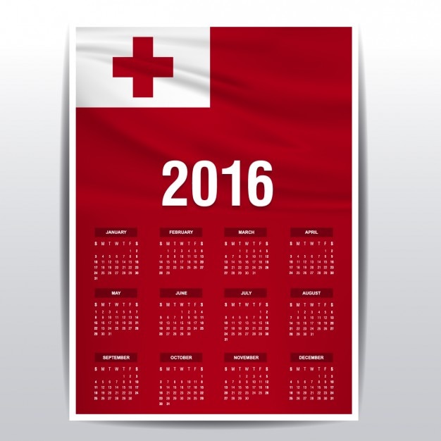 Vector gratuito calendario de 2016 de bandera de tonga