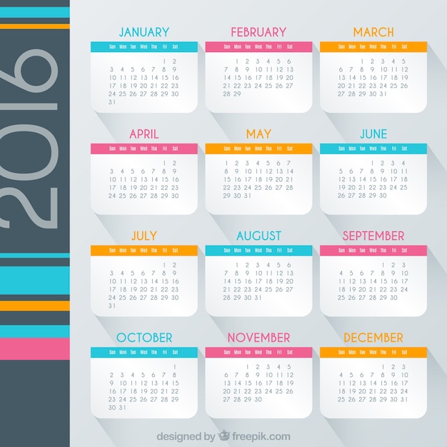 Vector gratuito calendario 2016 de colores