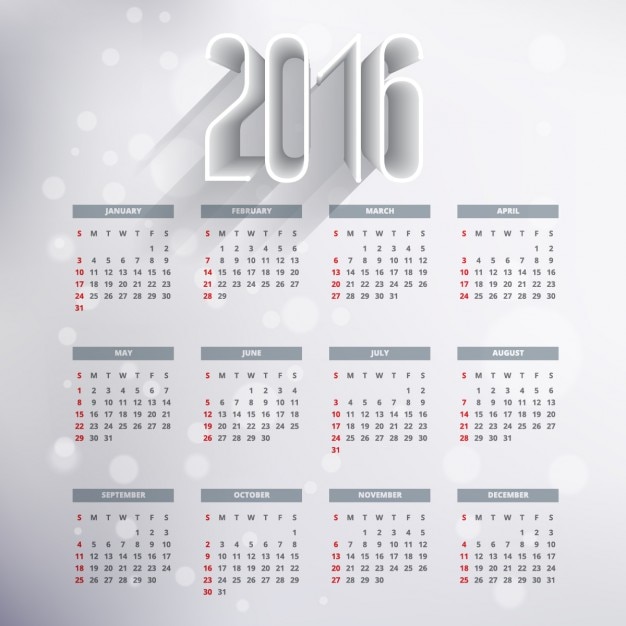 Vector gratuito calendario de 2016 con estilo bokeh