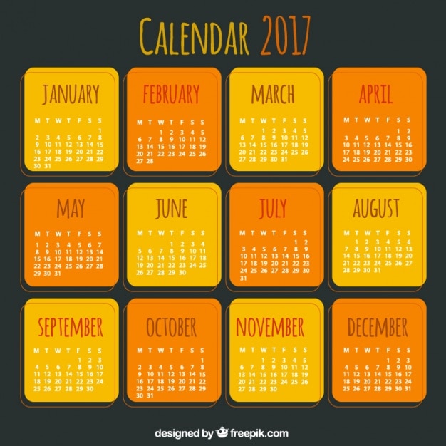 Calendario de 2017 amarillo y naranja