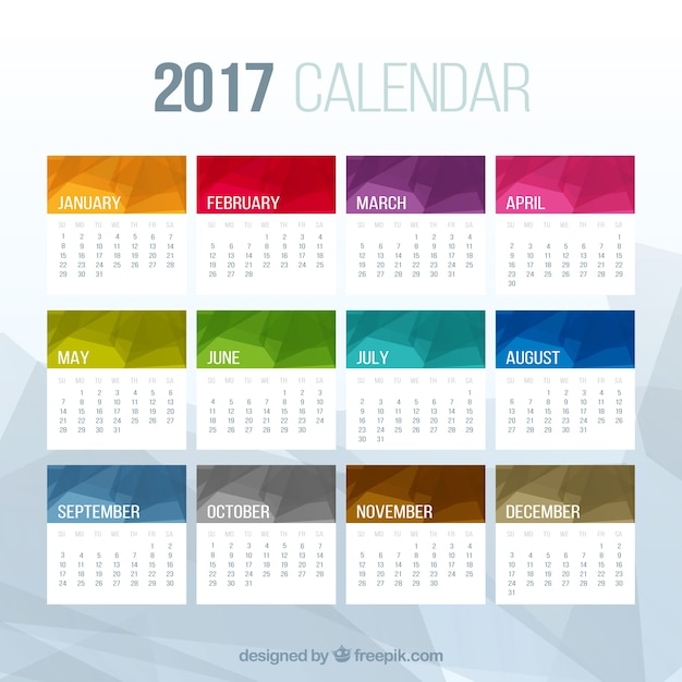 Calendario de 2017 de colores poligonal