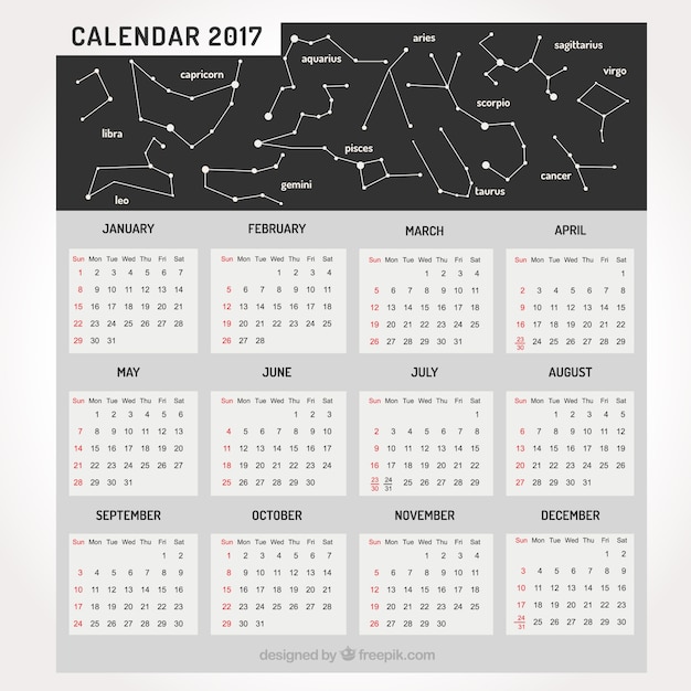 Vector gratuito calendario 2017 de costelaciones