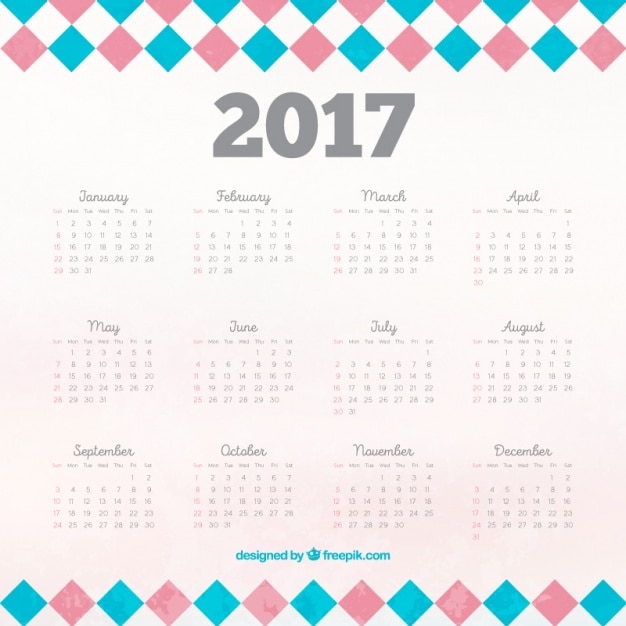 Calendario de 2017 con cuadrados