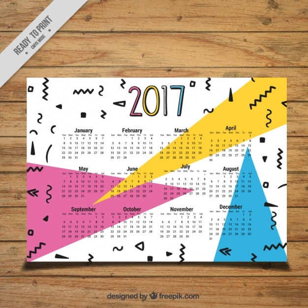 Vector gratuito calendario de 2017 en estilo memphis