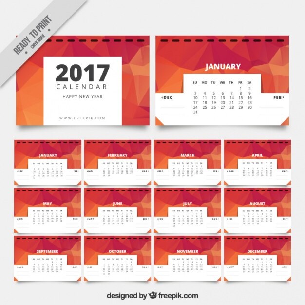 Calendario de 2017 en estilo poligonal 
