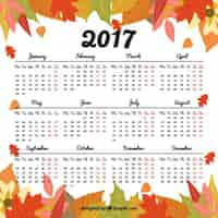 Vector gratuito calendario de 2017 con hojas decorativas