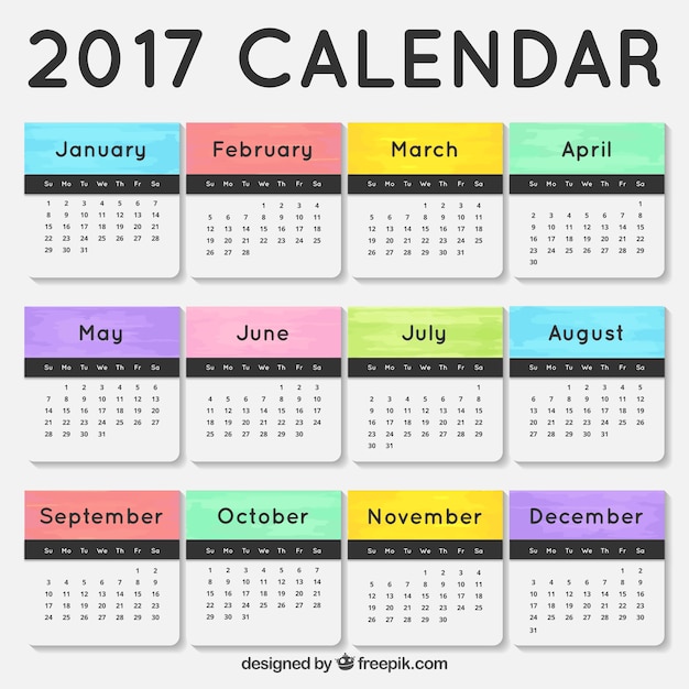 Vector gratuito calendario 2017 con meses de colores