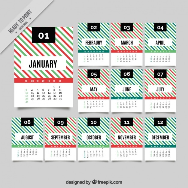 Vector gratuito calendario de 2017 con rayas