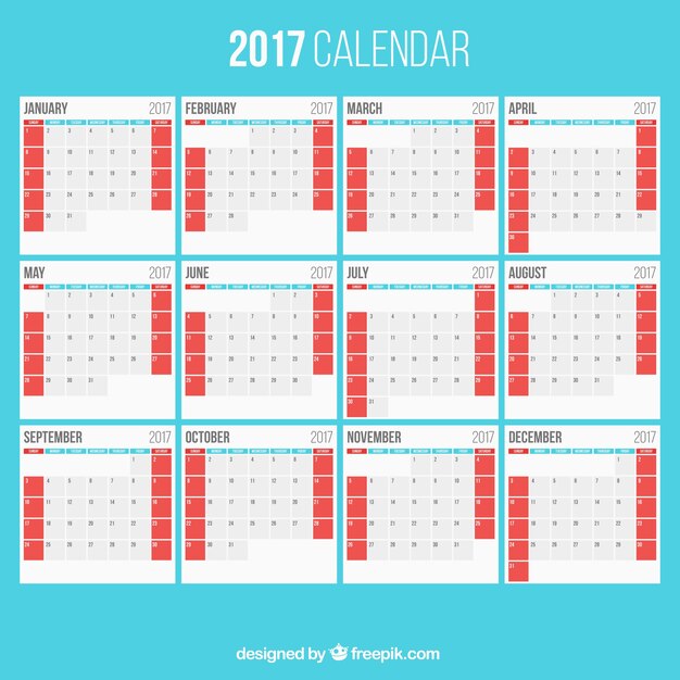 Calendario 2017 sobre un fondo azul