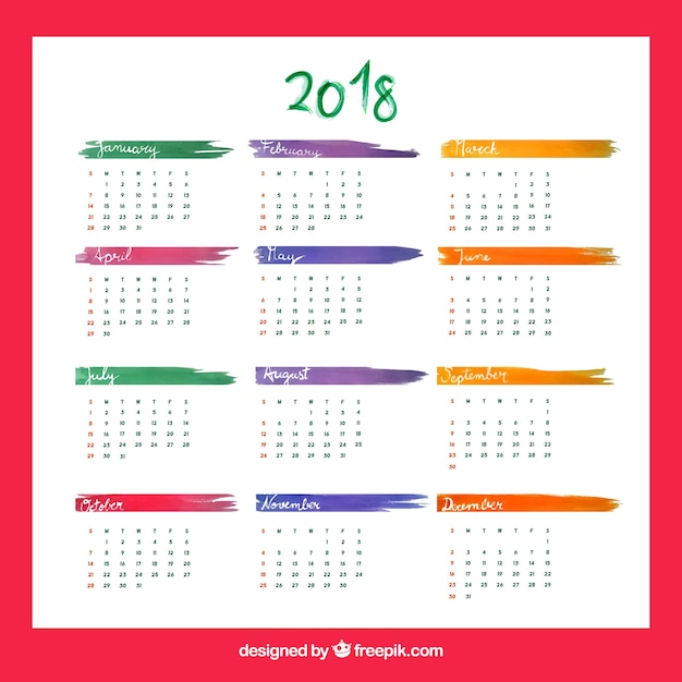 Calendario de 2018 de acuarela