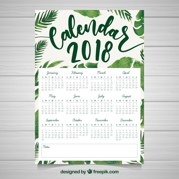 Calendario de 2018 de acuarela