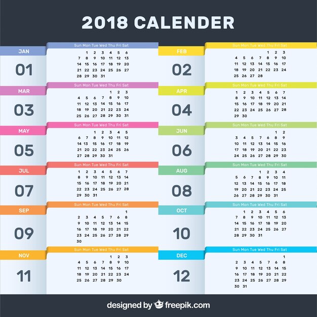 Calendario 2018 de colores