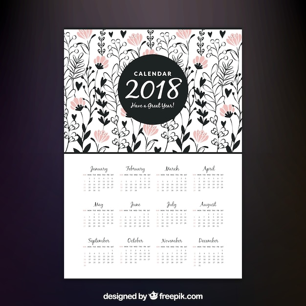 Vector gratuito calendario de 2018 decorativo con flores rosas