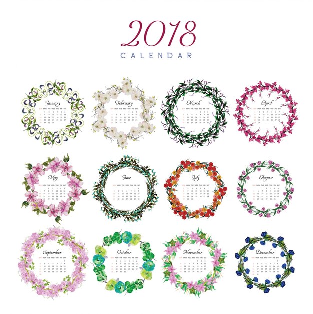 Calendario de 2018 con diseño floral