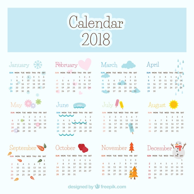 Calendario 2018 con elementos