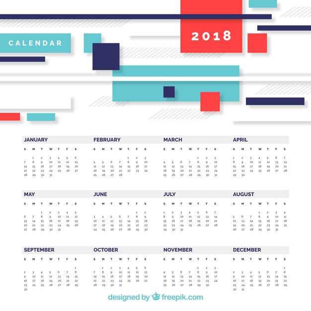 Calendario 2018 en estilo moderno 