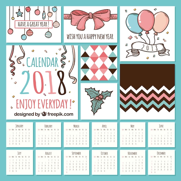 Vector gratuito calendario de 2018 en estilo vintage