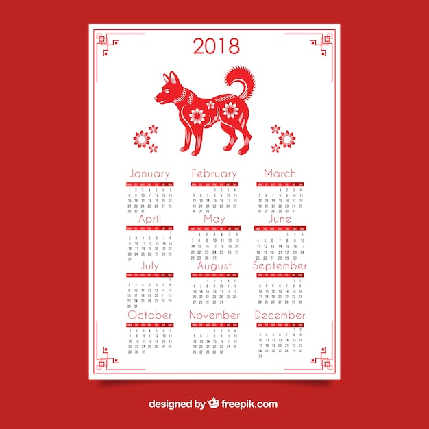 Vector gratuito calendario 2018 de feliz año nuevo chino