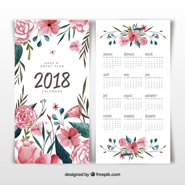 Vector gratuito calendario 2018 floral en acuarela