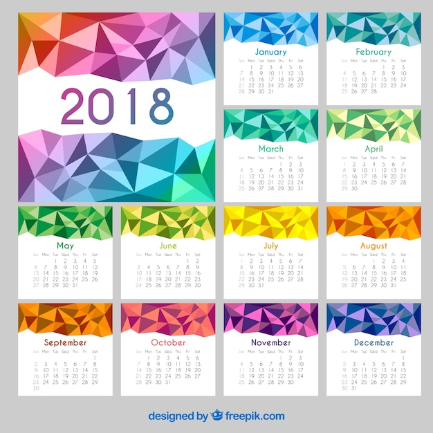 Vector gratuito calendario de 2018 con formas geométricas de colores