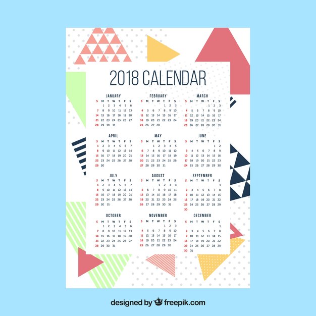 Calendario 2018 con formas geométricas