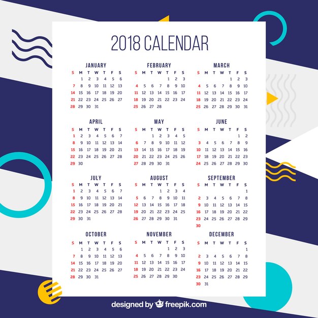 Calendario 2018 con formas geométricas