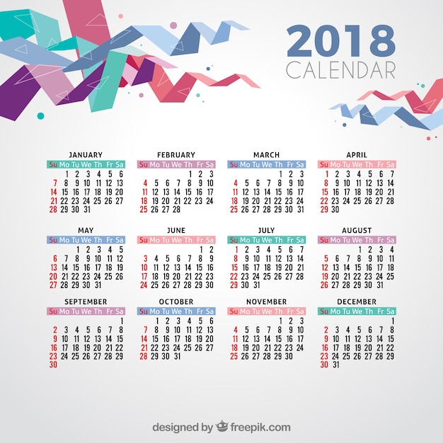 Calendario 2018 con formas modernas