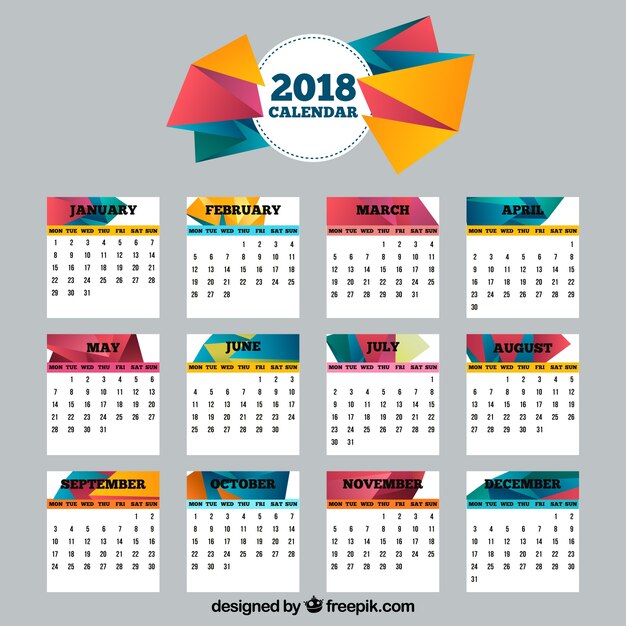 Calendario 2018 con formas poligonales 