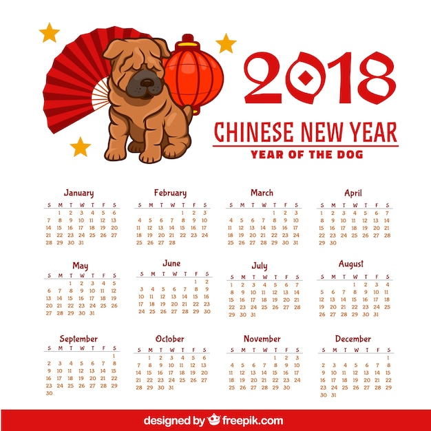 Calendario 2018 hecho a mano de año nuevo chino