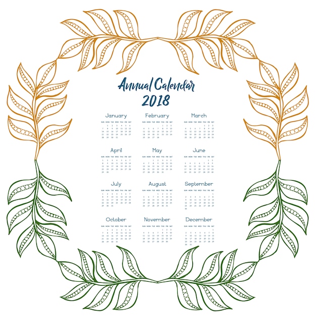 Vector gratuito calendario 2018 con hojas multicolor