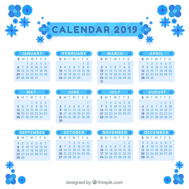 Calendario para 2019 en diseño plano