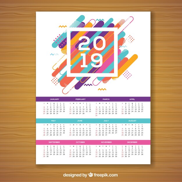 Calendario para 2019 en estilo memphis