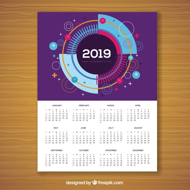 Calendario para 2019 en estilo memphis