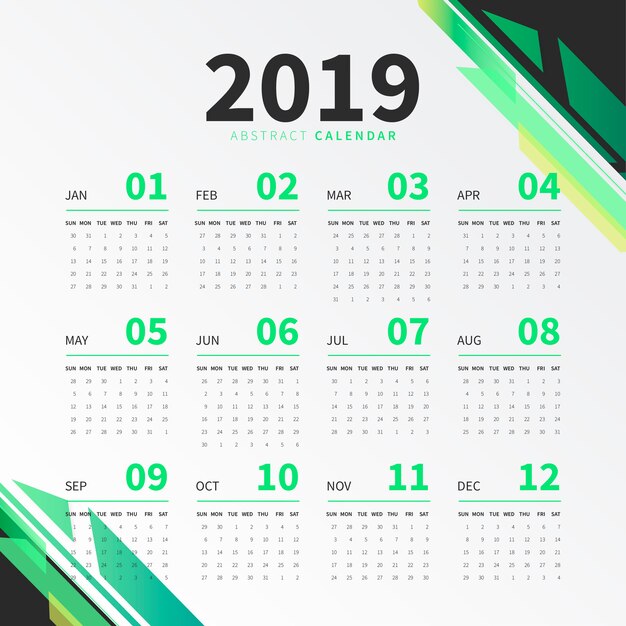 Calendario 2019 con formas abstractas