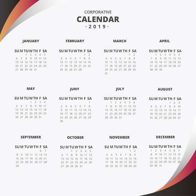 Calendario 2019 con ondas abstractas