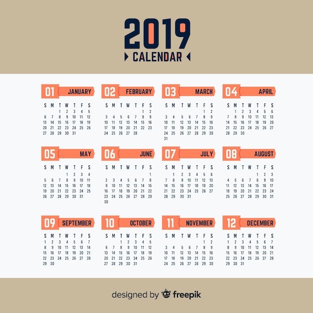 Vector gratuito calendario 2019