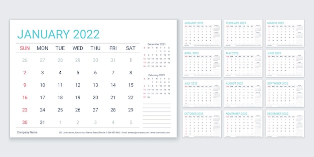 Calendario 2022 La Semana Comienza El Domingo Diseño De Calendario