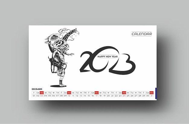 Vector gratuito calendario 2023 feliz año nuevo patrón de diseño de diciembre