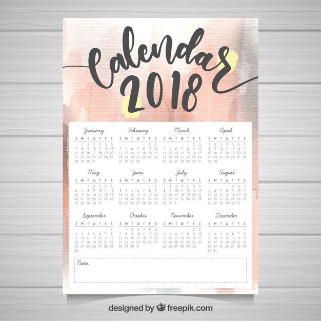 Vector gratuito calendario de acuarela 2018