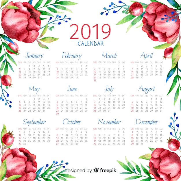 Vector gratuito calendario acuarela 2019