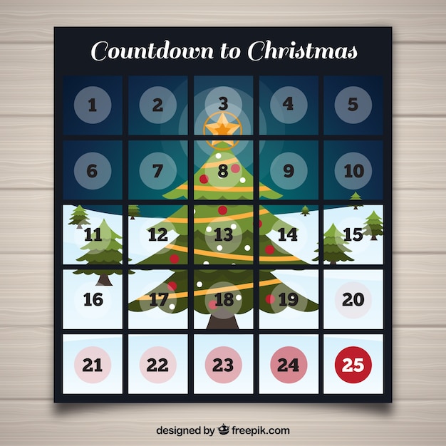 Calendario de adviento con un árbol de navidad