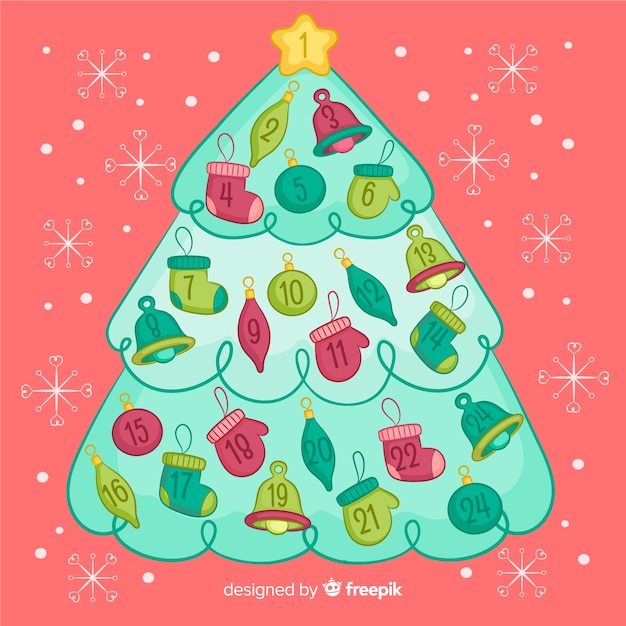 Vector gratuito calendario adviento árbol de navidad